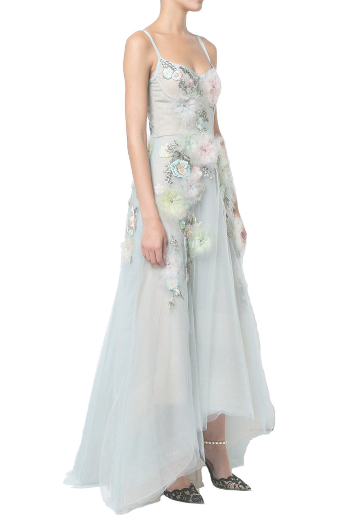 Marchesa Notte Blue Floral Embroidered ...